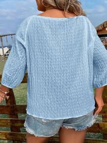 SHEIN LUNE Plus Tie Neck Lantern Sleeve Blouse - Baby Blue - View 2