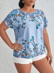 SHEIN LUNE Plus Floral Print Batwing Sleeve Blouse