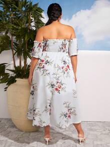 SHEIN CURVE+ 大碼印花一字肩圍裹連衣裙 - 彩色 - 查看 2