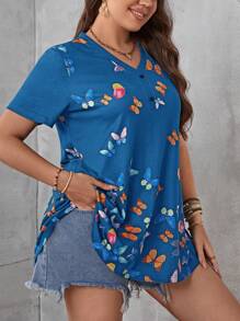 EMERY ROSE Áo thun Plus size Loại bướm Giải trí - Màu xanh lam - Xem 5