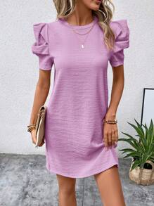 SHEIN LUNE Đầm Nút màu trơn Giải trí - Màu Lilac Tím - Xem 1