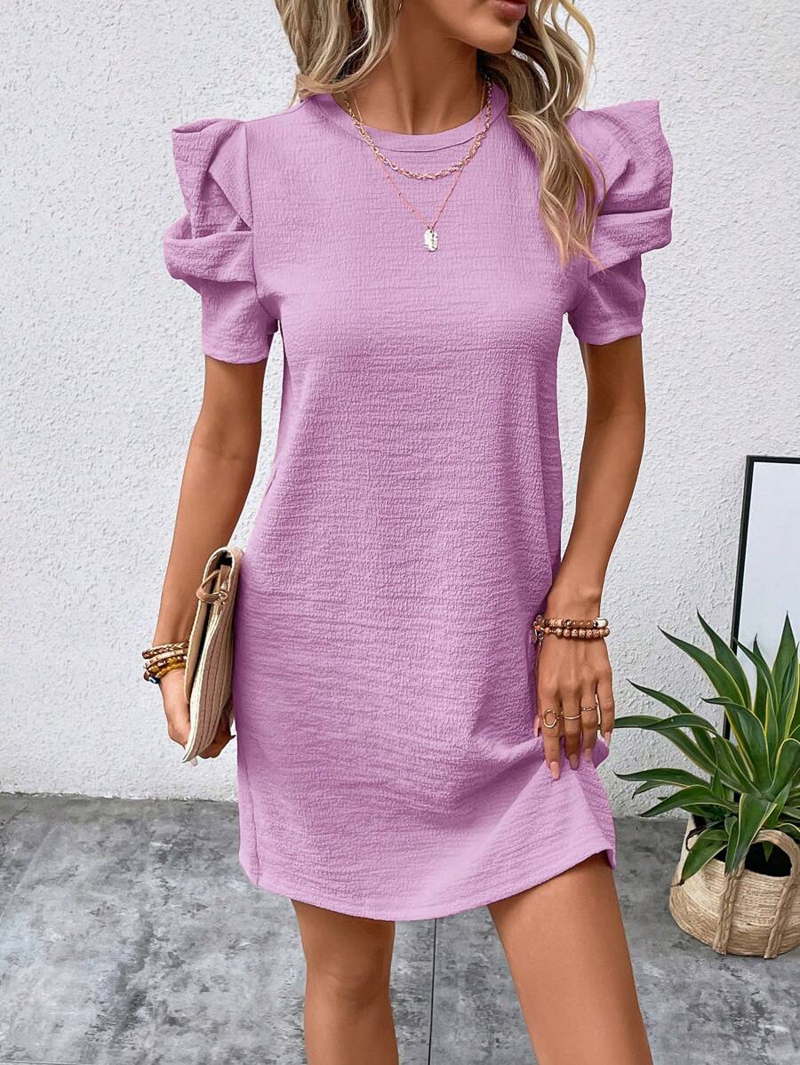 SHEIN LUNE Đầm Nút màu trơn Giải trí - Màu Lilac Tím - Xem 1