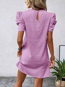 SHEIN LUNE Đầm Nút màu trơn Giải trí - Màu Lilac Tím - Xem 2