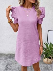 SHEIN LUNE Đầm Nút màu trơn Giải trí - Màu Lilac Tím - Xem 4