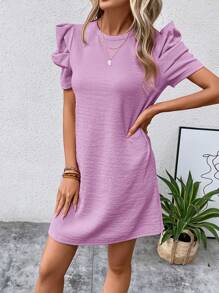 SHEIN LUNE Đầm Nút màu trơn Giải trí - Màu Lilac Tím - Xem 6