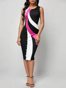 SHEIN Lady 撞色背心連衣裙 - 玫紅色 - 查看 1