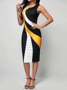 SHEIN Lady Đầm Khối Màu Thanh lịch - Màu vàng - Xem 3