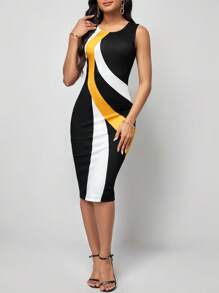 SHEIN Lady Đầm Khối Màu Thanh lịch - Màu vàng - Xem 4