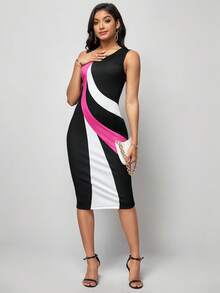 SHEIN Lady 撞色背心連衣裙 - 玫紅色 - 查看 3