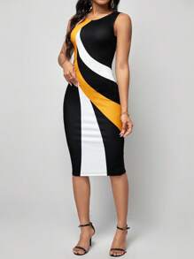 SHEIN Lady Đầm Khối Màu Thanh lịch - Màu vàng - Xem 5