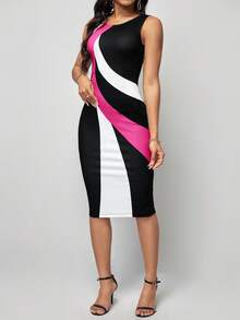 SHEIN Lady 撞色背心連衣裙 - 玫紅色 - 查看 4