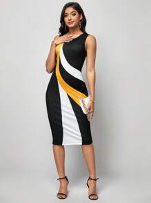 SHEIN Lady Đầm Khối Màu Thanh lịch - Màu vàng - Xem 6