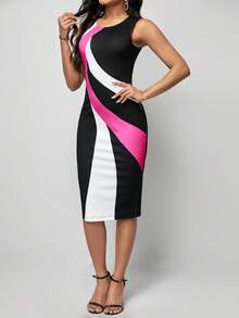 SHEIN Lady 撞色背心連衣裙 - 玫紅色 - 查看 6