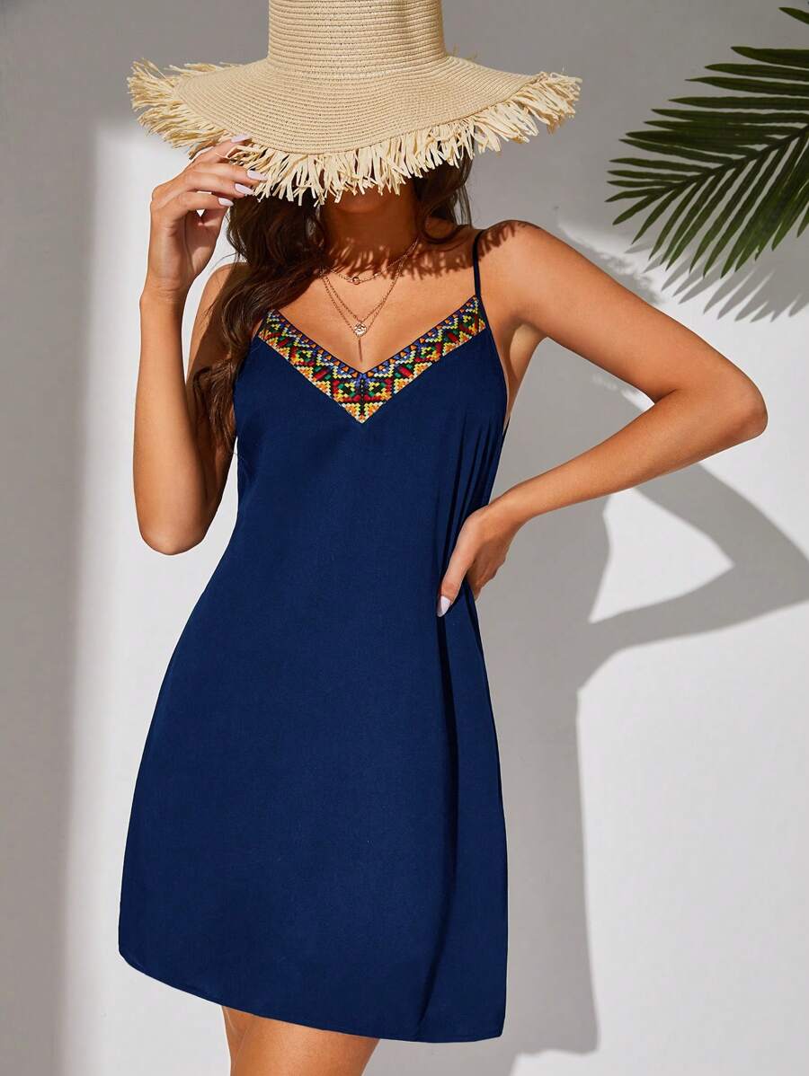 SHEIN Tall 拼接幾何織帶吊帶洋裝