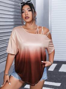 Calvaya Camiseta asimétrica con efecto degradado, escote pronunciado y hombros caídos para mujer - Multicolor - Ver 6