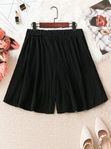 Calvaya Plus Solid Elastic Waist Shorts - Black - View 2