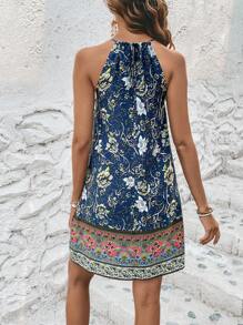 SHEIN VCAY 印花繞頸連衣裙 - 藏蓝色 - 查看 2