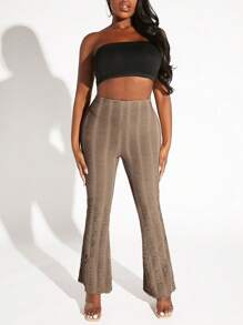 Slaydiva High Waist Flare Leg Trousers - Khaki - View 3