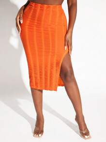 Slaydiva Solid Split Thigh Skirt - Orange - View 1