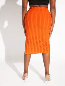 Slaydiva Solid Split Thigh Skirt - Orange - View 2