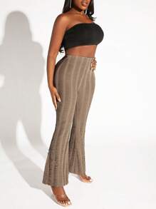 Slaydiva High Waist Flare Leg Trousers - Khaki - View 4