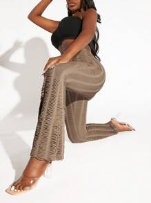 Slaydiva High Waist Flare Leg Trousers - Khaki - View 5