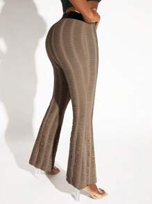 Slaydiva High Waist Flare Leg Trousers - Khaki - View 6