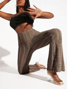 Slaydiva High Waist Flare Leg Trousers - Khaki - View 7