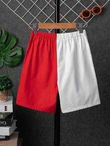 SHEIN Boys Letter Graphic Two Tone Shorts - Red and White - View 2