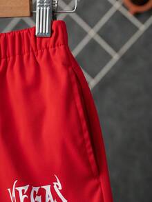 SHEIN Boys Letter Graphic Two Tone Shorts - Red and White - View 3
