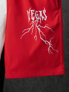 SHEIN Boys Letter Graphic Two Tone Shorts - Red and White - View 4