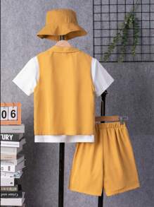 SHEIN 男孩小熊印花T恤和短褲和夾克背心和帽 - 彩色 - 查看 2