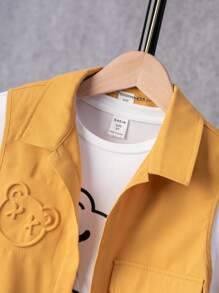 SHEIN 男孩小熊印花T恤和短褲和夾克背心和帽 - 彩色 - 查看 6