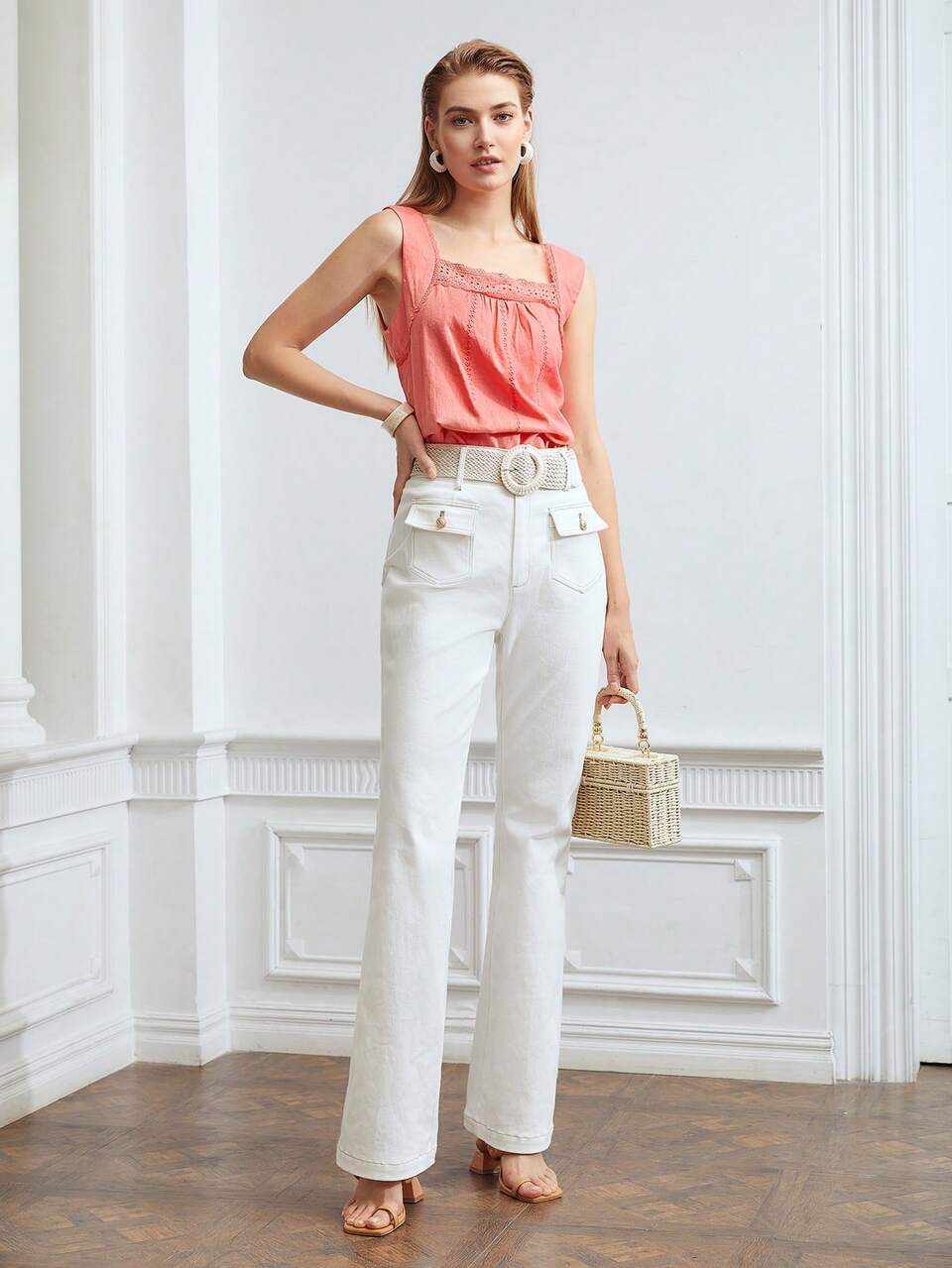 MOTF LINEN VISCOSE LACE TOP
