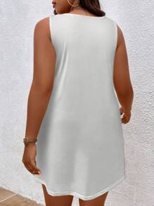 SHEIN Holidaya Đầm Plus Size Hình học Bộ lạc Boho - trắng - Xem 2