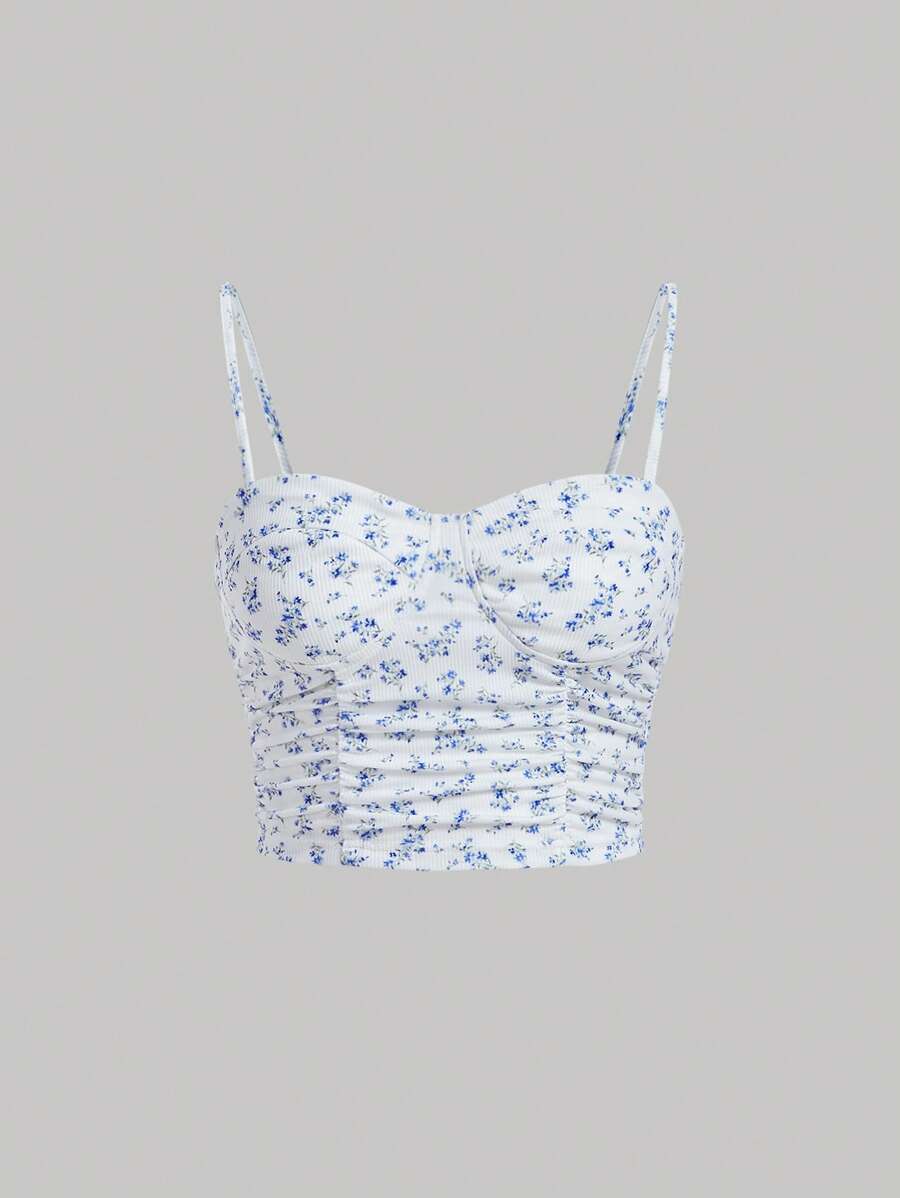 SHEIN MOD 碎花褶邊吊帶上衣 - 彩色 - 查看 1