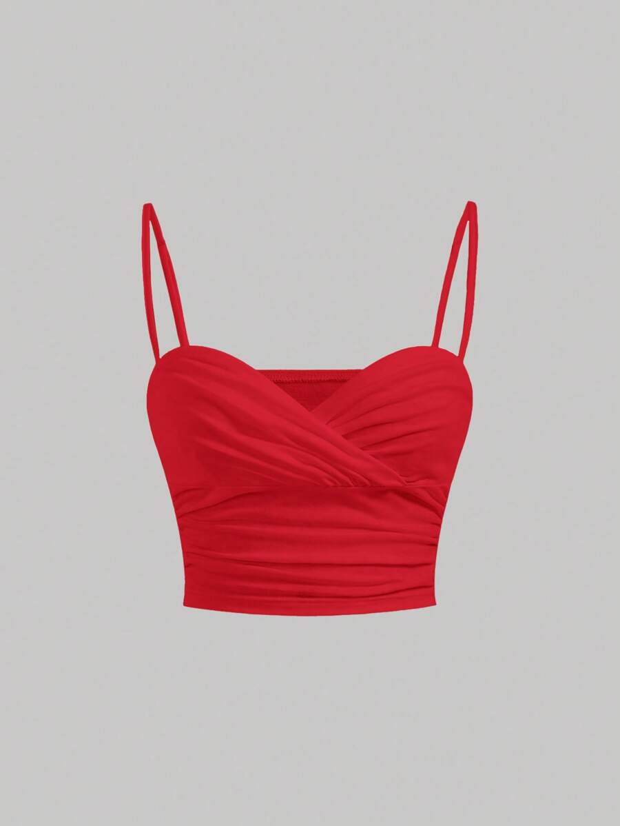 SHEIN MOD Solid Ruched Cami Top - Red - View 1