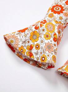 SHEIN Đứa bé gái Đồ họa Khẩu hiệu Áo thun & In hoa Quần ống loe & Băng đô đầu - Nhiều màu - Xem 4