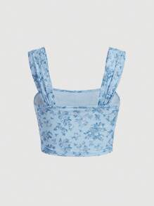 SHEIN MOD Áo khoác và áo lót dành cho xe tăng nữ Xù Hoa Tất cả trên in Boho - Màu xanh lam - Xem 2