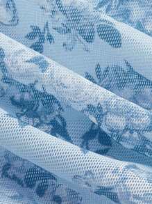 SHEIN MOD Áo khoác và áo lót dành cho xe tăng nữ Xù Hoa Tất cả trên in Boho - Màu xanh lam - Xem 3