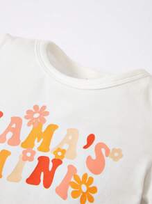 SHEIN Đứa bé gái Đồ họa Khẩu hiệu Áo thun & In hoa Quần ống loe & Băng đô đầu - Nhiều màu - Xem 7