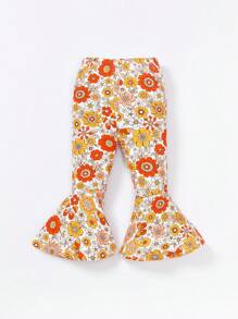 SHEIN Đứa bé gái Đồ họa Khẩu hiệu Áo thun & In hoa Quần ống loe & Băng đô đầu - Nhiều màu - Xem 13