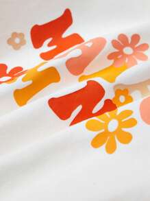 SHEIN Đứa bé gái Đồ họa Khẩu hiệu Áo thun & In hoa Quần ống loe & Băng đô đầu - Nhiều màu - Xem 14