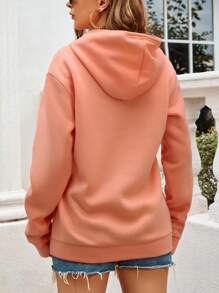INAWLY Hoạt hình Bướm & Chữ cái Túi kangaroo Dây rút Áo hoodie ấm áp - trái cam - Xem 2