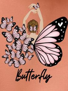 INAWLY Hoạt hình Bướm & Chữ cái Túi kangaroo Dây rút Áo hoodie ấm áp - trái cam - Xem 5