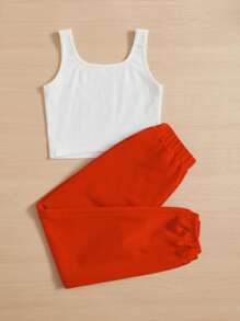 SHEIN EZwear 大碼字母圖案背心上衣和運動褲