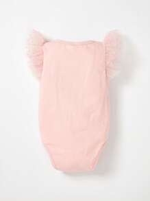 Cozy Pixies Baby Girl Contrast Mesh Ruffle Trim Bodysuit - Baby Pink - View 2