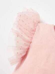 Cozy Pixies Baby Girl Contrast Mesh Ruffle Trim Bodysuit - Baby Pink - View 5
