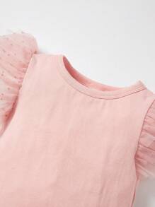 Cozy Pixies Baby Girl Contrast Mesh Ruffle Trim Bodysuit - Baby Pink - View 3