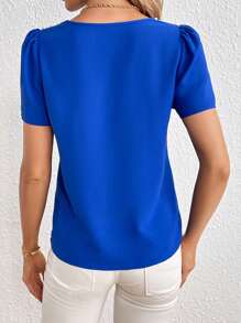 SHEIN Privé Blusa con cuenta de perla de manga farol - azul real - Ver 2